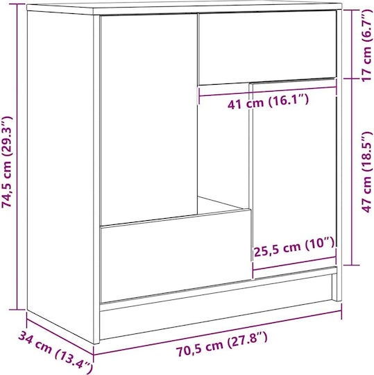 Мебели за съхранение дървен с чекмеджета Кафяв 70.5x34x74.5см