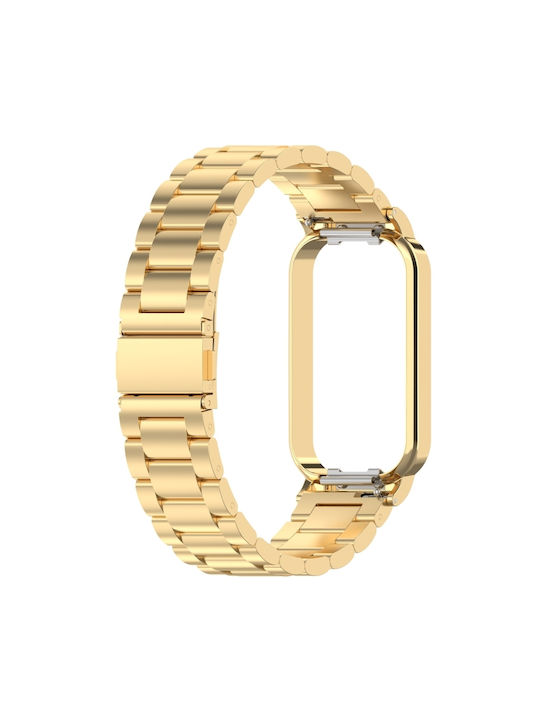 Xiaomi Smart Band 8 Active Three Bead Ανοξείδωτο Ατσάλι Ζώνη Ρολογιού + Μεταλλικό Πλαίσιο Ρολογιού Χρυσό