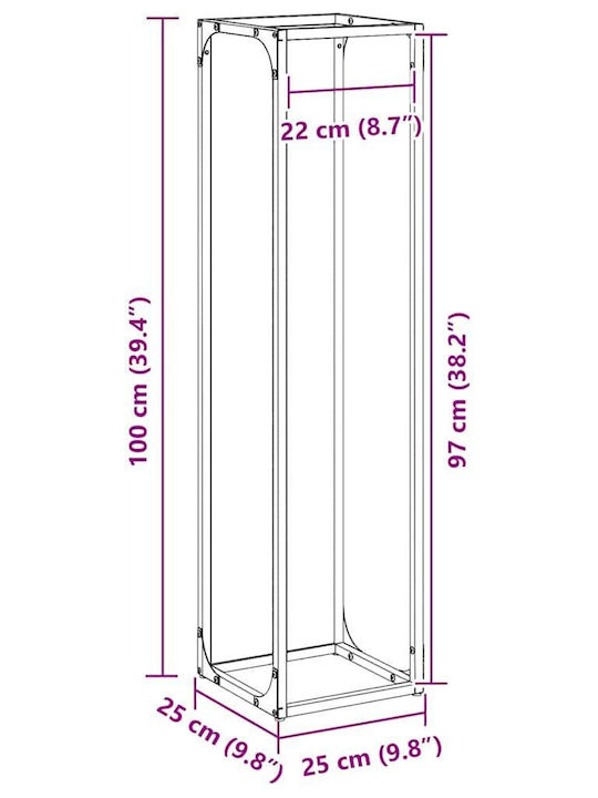 vidaXL Дърва за огрев Inox Рафт Съхранение на Дърва 25x25x100см Сив