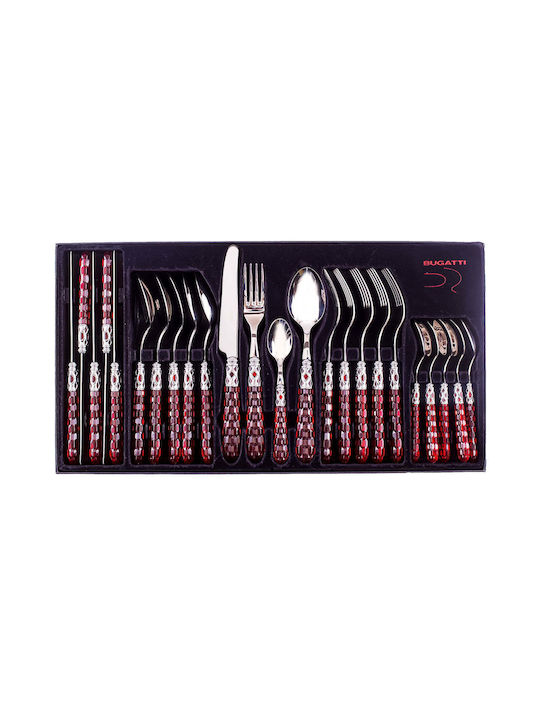 Casa Bugatti Bohemia Set de Tacâmuri Inoxidabil Roșii 24buc