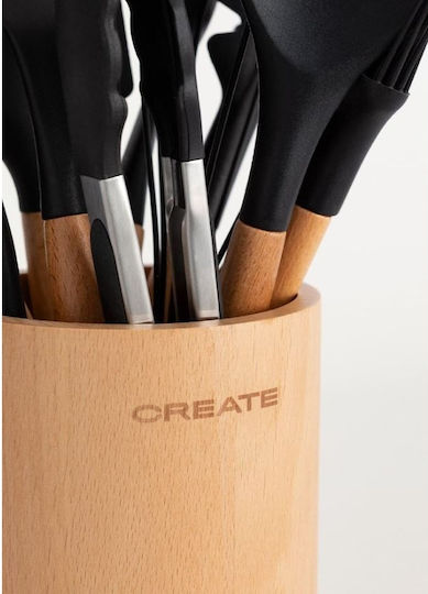 Create Сет Кухненски инструменти от силикон с поставка Черен Kitchenware Studio