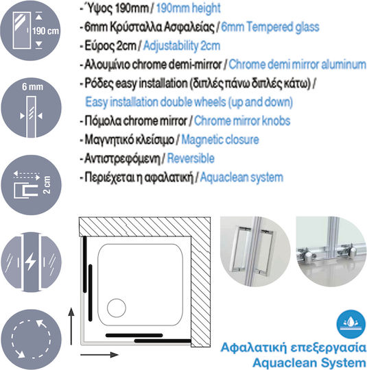 Aquarelle Clever 10 Καμπίνα Ντουζιέρας με Συρόμενη Πόρτα 120x80x190cm Clear Glass