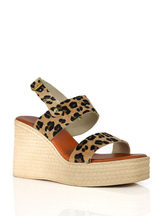 Leopard Leather Platforms Wide Strap