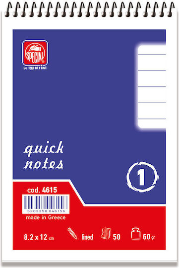 Typotrust Quick Notes No1 Notepad Spiral 50 Sheets A6 Ruled Blue