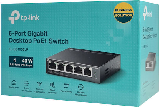 TP-LINK TL-SG1005LP Unmanaged L2 PoE+ Switch with 4 Gigabit (1Gbps) Ethernet Ports