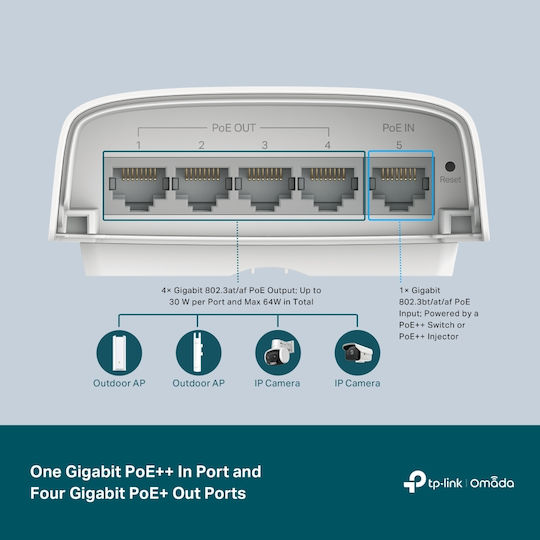 TP-LINK SG2005P-PD v1 Verwaltet L2 PoE+ Switch mit 5 Ports Gigabit (1Gbps) Ethernet