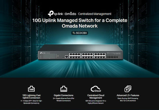 TP-LINK TL-SG3428X Managed L2 Switch with 24 Ethernet Ports and 4 SFP Ports