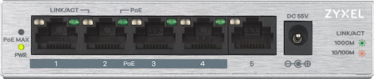 Zyxel GS1005HP Unmanaged L2 PoE+ Switch με 5 Θύρες Gigabit (1Gbps) Ethernet