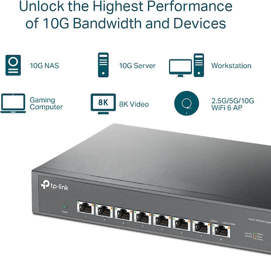 TP-LINK TL-SX1008 Unmanaged L2 Switch with 8 Gigabit (10Gbps) Ethernet Ports