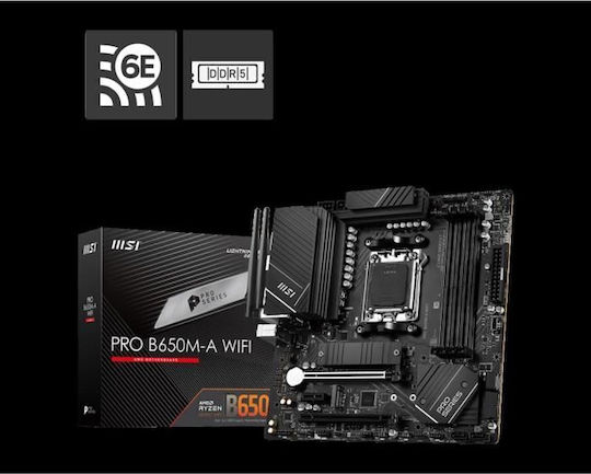 MSI Pro B650M-A WiFi Motherboard Micro ATX με AMD AM5 Socket 7D77-001R