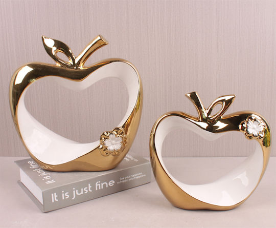 Decorative Ceramic 20x7x20 cm Apple White Gold Keskor 63034