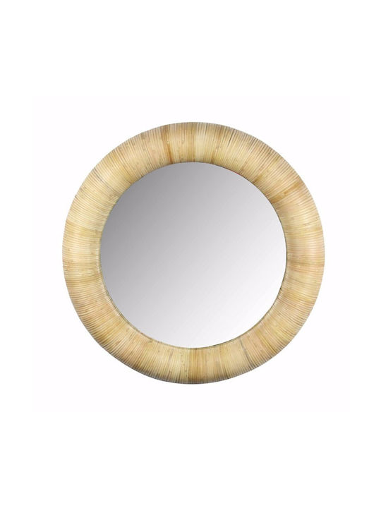 Liberta Ribbons Wall Mirror with Beige Rattan Frame Diameter 79cm 1pcs