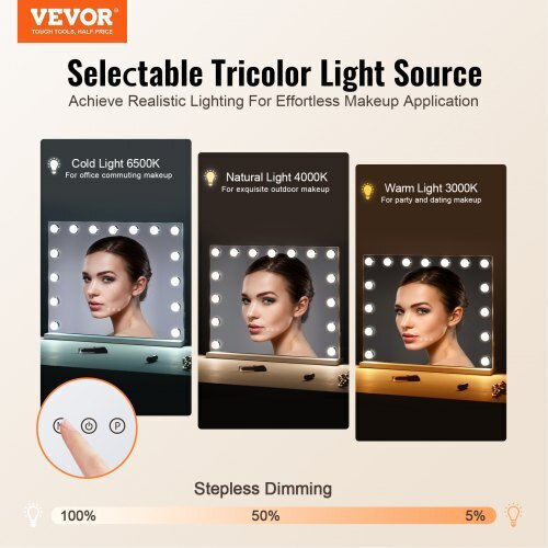 Vevor Като Огледало за Стена с Бял Дърво Рамка & LED Осветление 46x57.9см 1бр