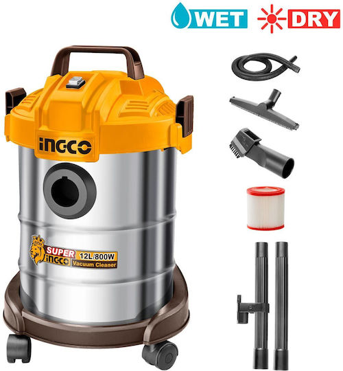 Ingco Σκούπα Υγρών / Στερεών 750W με Ανοξείδωτο Κάδο 12lt