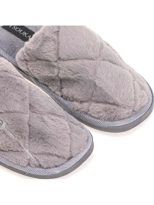 Climb Suede Χειμερινές Γυναικείες Παντόφλες Γκρι