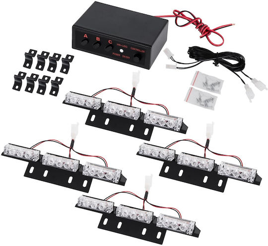 GloboStar Μπάρα Σήμανσης Αυτοκινήτου LED 10 - 30V Αδιάβροχη 18cm με Κόκκινο Φωτισμό