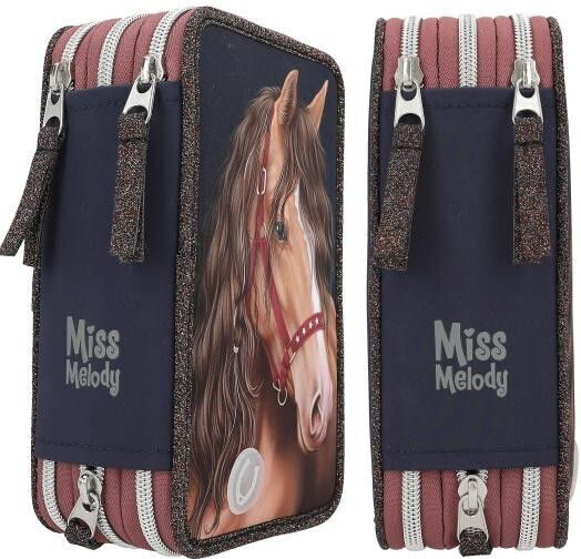Miss Melody Pencil Case Barrel with 3 Compartments Blue