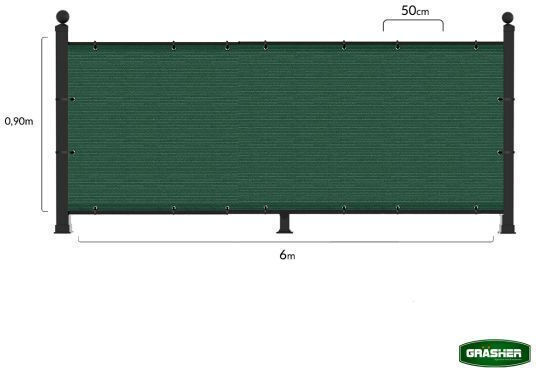 Grasher Rectangular Shade Divider Green With Hoop 0.9x6m 160gr/m²