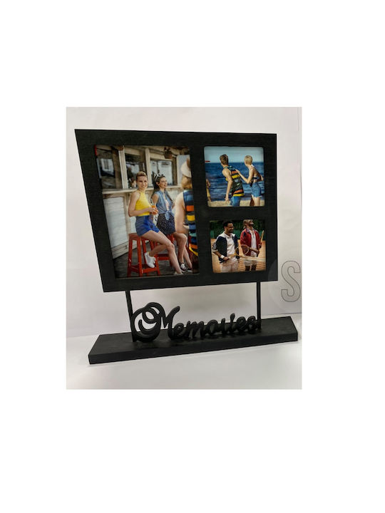 Home&Styling Collection Πολυκορνίζα 3 Θέσεων Ξύλινη με Μαύρο Πλαίσιο