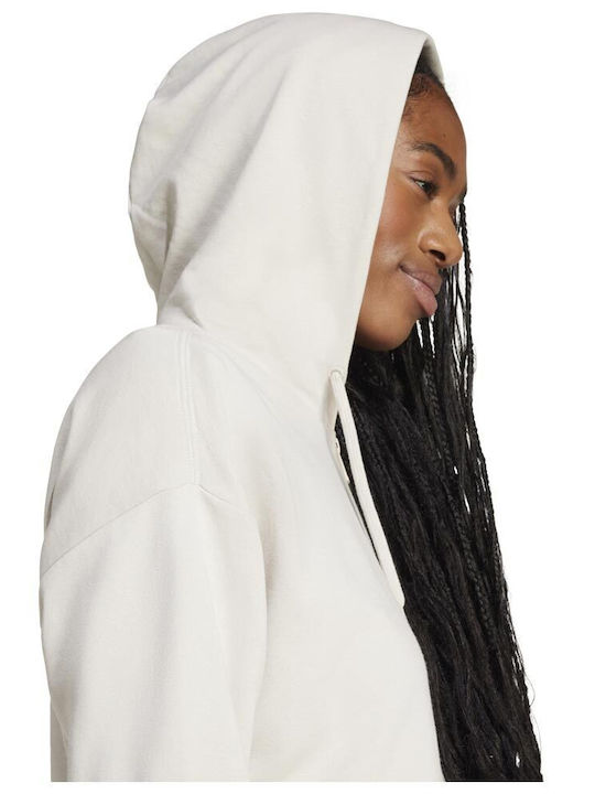 French Terry Damen Sweatshirtjacke Kapuzen Ecru
