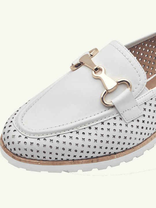 Leather Women's Loafers in White Color