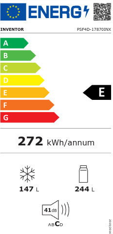 Inventor Ψυγείο Ντουλάπα 391lt Total NoFrost Υ178xΠ70.3xΒ68.6εκ. Inox PSF4D-17870INX