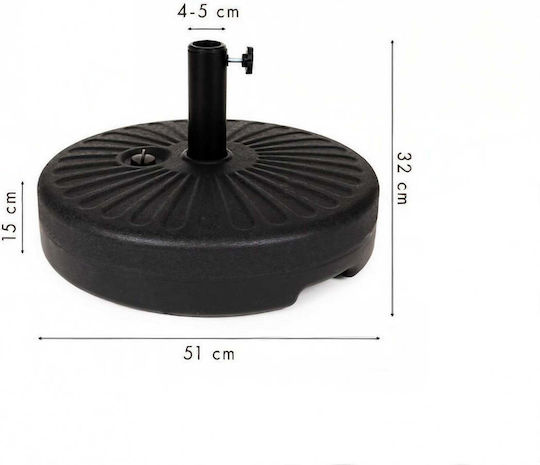 Bază de Umbrelă Apă - Nisip Plastică 48mm 22lt Rotundă Neagră