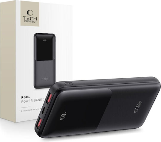 Tech-Protect PB01 Power Bank 10000mAh 22.5W με 2 Θύρες USB-A και Θύρα USB-C Μαύρο