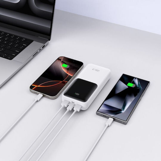 Tech-Protect PB02 Power Bank 20000mAh 22.5W with 2 USB-A Ports and USB-C Port White