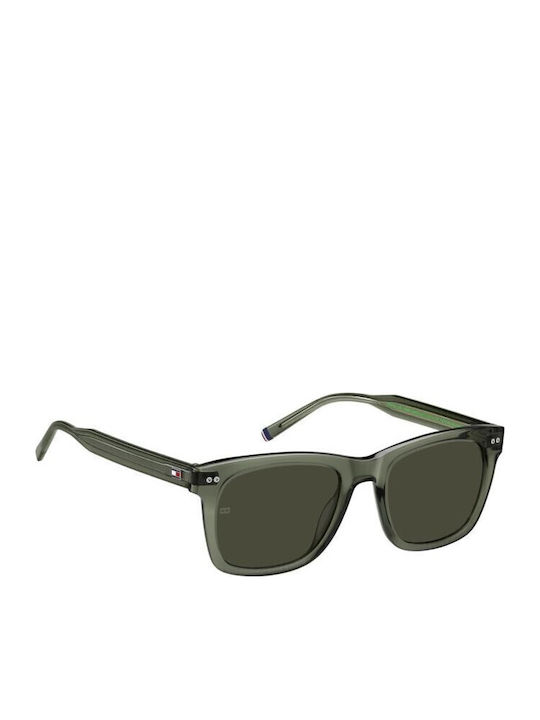 Tommy Hilfiger Men's Sunglasses with Green Horn-Rimmed Frame and Brown Lens
