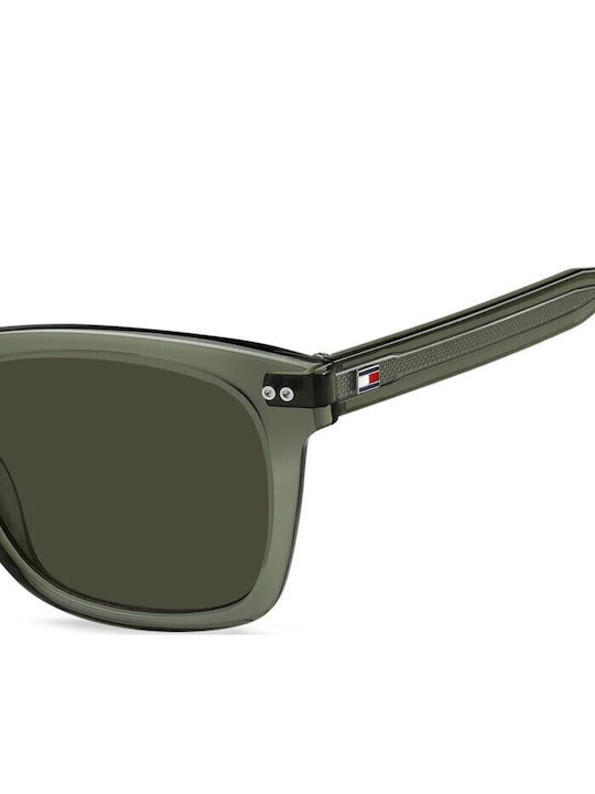 Tommy Hilfiger Men's Sunglasses with Green Horn-Rimmed Frame and Brown Lens