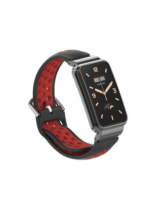 Силиконова каишка с метална рамка за Xiaomi Mi Band 7 Pro Черна + Червена