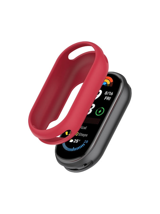 Предпазен силиконов калъф за часовник с гланцирана повърхност Xiaomi Smart Band 9 NFC розово червен