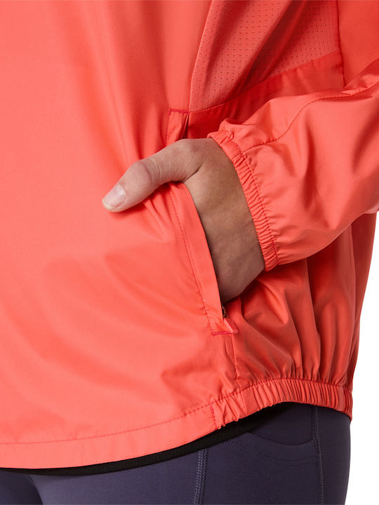 Women's Running Short Sports Jacket Waterproof and Windproof for Winter with Hood Coral