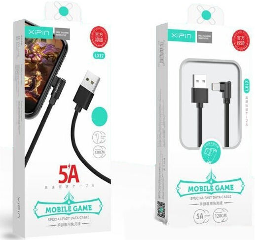 Xipin LX17 Angle (90°) USB 2.0 Cable USB-C male - USB-A Μαύρο 1.2m