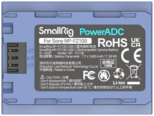 Smallrig Np-fz100 2400mah Usb-c Rechargeable Camera Battery 4265b