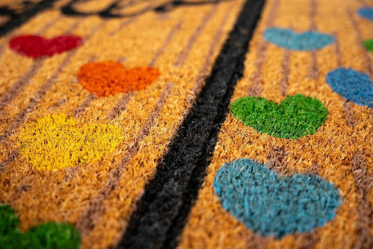 Sdim Entrance Mat Coir Non-Slip Backing Ruco Style 007 Hello Hearts 45x75cm