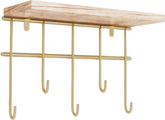 Wooden Wall Key Holder 5 Hooks 20x10x27cm