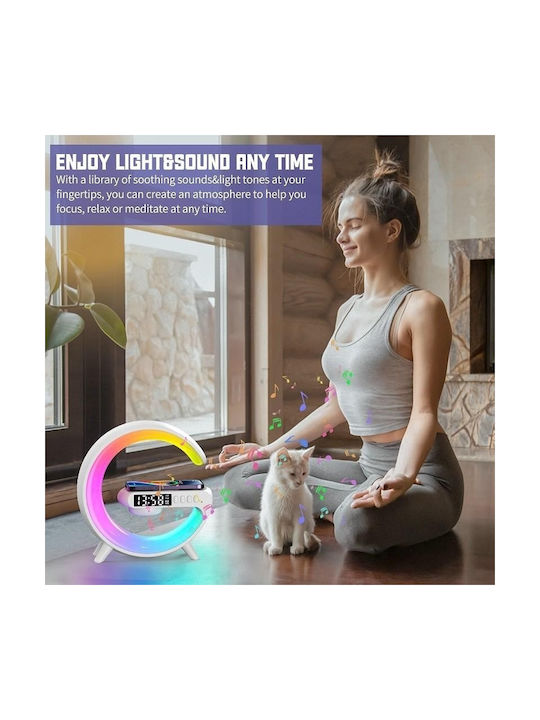 Smarte LED-Lampe RGB RGB LED Bluetooth-Lautsprecher Ladegerät 15W Mobile Uhr Klangmaschine 15x15x5,5cm Weiß