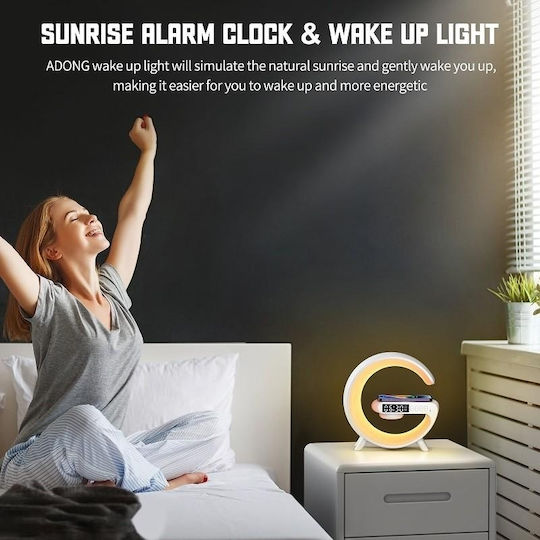 Lampă LED Inteligentă RGB Difuzor Bluetooth Încărcare 15W Ceas Mobil Mașină de Sunet 15x15x5.5cm Albă