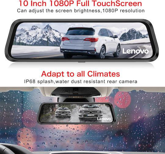 Lenovo 1080P Mirror Car DVR Set with Rear Camera, 9.66" Display