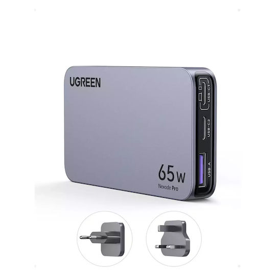 Ugreen Φορτιστής Χωρίς Καλώδιο GaN με Θύρα USB-A και 2 Θύρες USB-C 65W Power Delivery Γκρι (Nexode Pro)