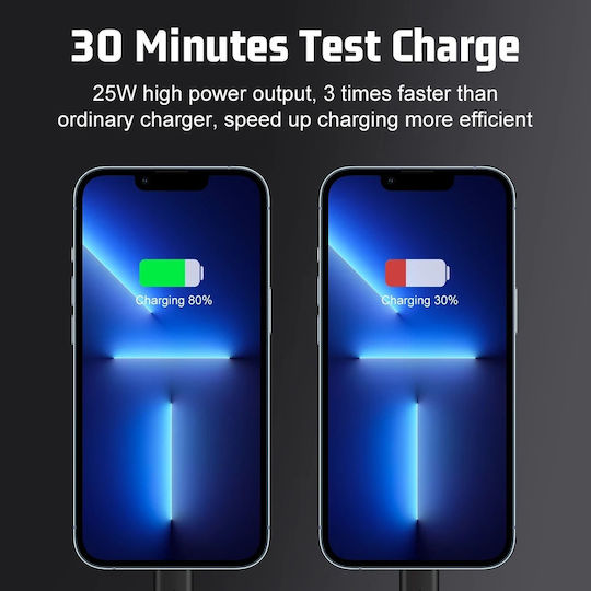 Techsuit Charger Without Cable GaN with USB-A Port and USB-C Port 25W Power Delivery / Quick Charge 3.0 Blacks (CHPD216)