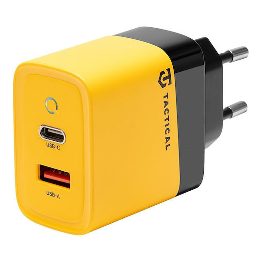 Tactical Φορτιστής Χωρίς Καλώδιο GaN με Θύρα USB-A και Θύρα USB-C 45W Power Delivery / Quick Charge 3.0 Κίτρινος (Microgrid GaN)