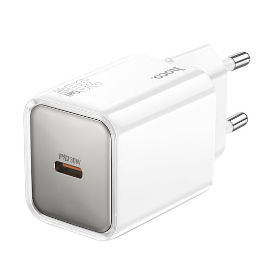 Hoco Φορτιστής Χωρίς Καλώδιο GaN με Θύρα USB-C 30W Power Delivery Λευκός (N47)