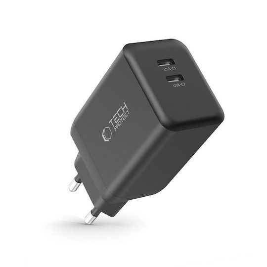 Tech-Protect Charger Without Cable GaN with 2 USB-C Ports 45W Blacks (NC45W)