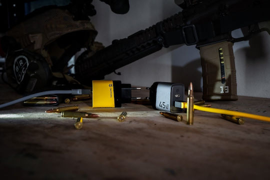 Tactical Φορτιστής Χωρίς Καλώδιο GaN με Θύρα USB-A και Θύρα USB-C 45W Power Delivery / Quick Charge 3.0 Κίτρινος (Microgrid GaN)