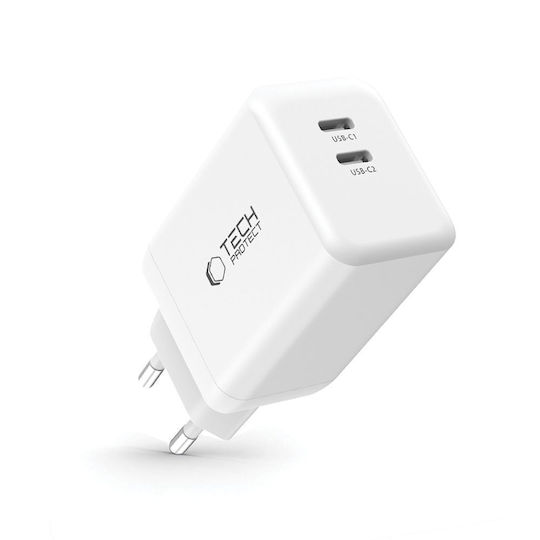 Tech-Protect Încărcător Fără Cablu GaN cu 2 Porturi USB-C 45W Albς (NC45W)