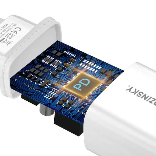 Wozinsky Charger Without Cable with USB-C Port 20W Power Delivery / Quick Charge 3.0 Whites (WGWCCW)