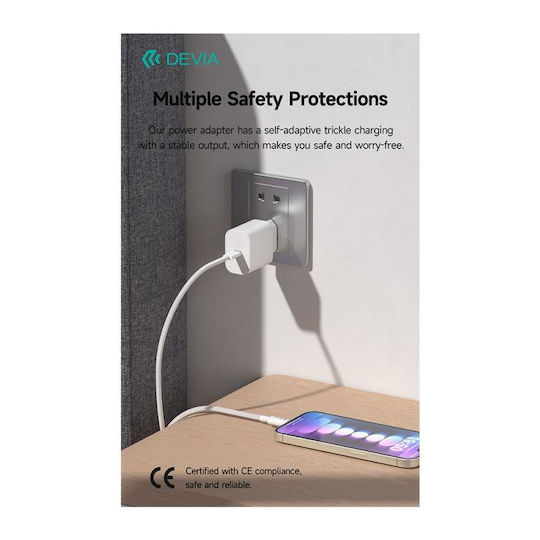 Devia Charger with USB-C Port and Cable USB-C - USB-C 30W Power Delivery White (RCE-3005CL)